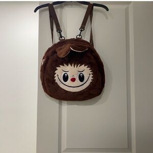 Brown Plush Backpack with Cute Face Design